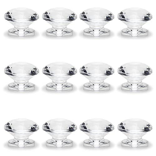 12Pcs Tiny Pull Handle, Diamond Acrylic Knob, Self-Stick Mini Knobs, 19mm Diameter Small Size Knob Clear Shiny Knob Diamond Shaped for Jewelry Box, Gift Case and Makeup Box - color: Diamond handle, size: 12 Pieces