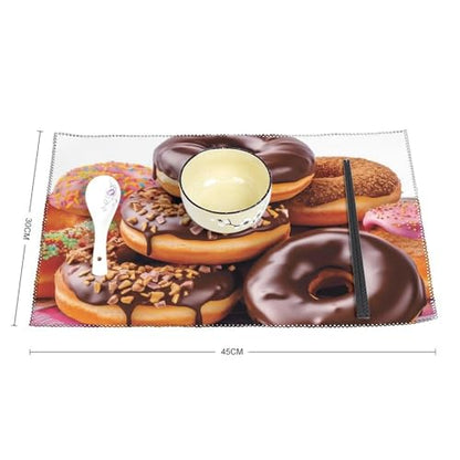 Placemat Set of 4 Washable Place Mats Heat Resistant Donuts Chocolate Table Mats for Kitchen Non-Slip Placemats Wipeable Desktop Protection Mat for Dining Table - color: Donuts Chocolate