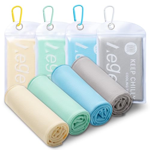 4Pack Cooling Towel 40"x12" Cooling Neck Wraps,Soft Breathable ChillyTowel | IceTowel, Microfiber Towels for Yoga, RunninGym, Camping, Fitness, Workout & More Activities - color: Mint Green / Cream Yellow / Sky Blue / Light Gray