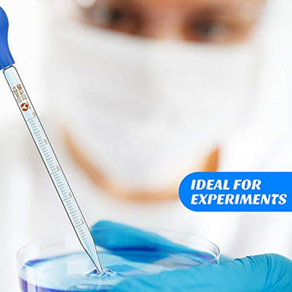 Weewooday Glass Droppers Pipettes Graduated Lab Dropper Glass Liquid Pipette with Big Rubber Hats 20 cm Stir Rod Washing Brush Transfer for Liquid Essential Oil(8 Pieces,Blue,10 ml) - color: Blue, size: 10 ml