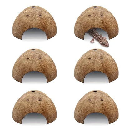 6 PCS Natural Coconut Reptile Hideouts Lizard Coco Hut Hermit Crab Hut Aquarium Fish Hide Cave Spider Snail Climber Toys - size: 6 PCS Smooth Surface