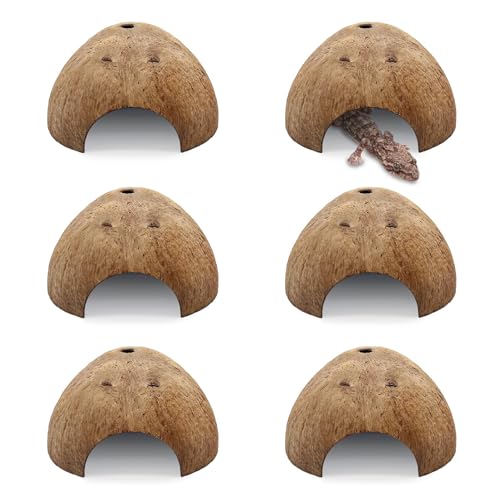 6 PCS Natural Coconut Reptile Hideouts Lizard Coco Hut Hermit Crab Hut Aquarium Fish Hide Cave Spider Snail Climber Toys - size: 6 PCS Smooth Surface