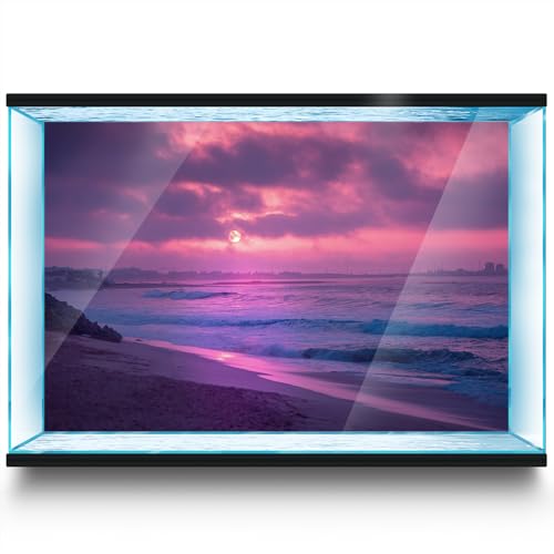 Aquarium Background Stickers - Beach Sunset Pink Wave - Fish Tank Reptile Terrarium Decor Poster (120 x 60 cm / (47.2 x 23.6 inches)) - size: 120 x 60 cm / (47.2 x 23.6 inches)