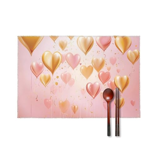 Placemat Set of 4 Washable Place Mats Heat Resistant Golden Heart in The Sky Table Mats for Kitchen Non-Slip Placemats Wipeable Desktop Protection Mat for Dining Table, 30x45cm - color: Golden Heart in the Sky