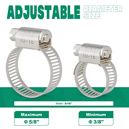 40PCS Hose Clamps Stainless Steel Adjustable 3/8"– 5/8"(10-16mm) Worm Gear Hose Clamp, Heavy Duty Metal Small Hose Clamps for Automotive, Pipe, Radiator Plumbing, Fuel Line - size: 3/8"-5/8(10-16mm) 40PCS