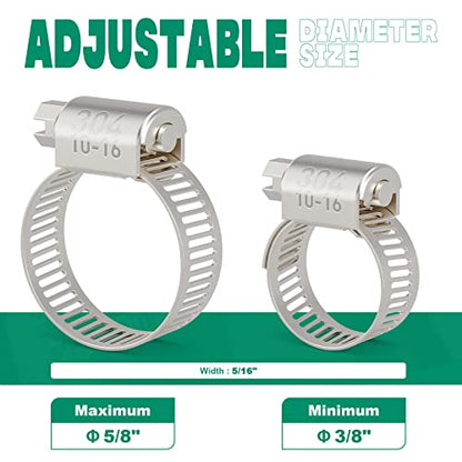 40PCS Hose Clamps Stainless Steel Adjustable 3/8"– 5/8"(10-16mm) Worm Gear Hose Clamp, Heavy Duty Metal Small Hose Clamps for Automotive, Pipe, Radiator Plumbing, Fuel Line - size: 3/8"-5/8(10-16mm) 40PCS