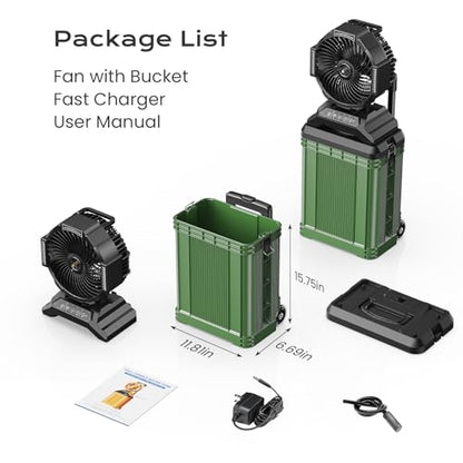 4 Gal Large Misting Bucket Fan Portable, 40000mAh Rechargeable Mister Fan with Retractable Handle & Oscillating Camping Fan for Patio/Beach/Fishing/Golf/Travel Essentials