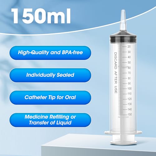 150 ml Large Syringe for Liquids, Syringe Without Needle, for Thick Liquids, 3 Pack Individually Wrapped - style: 150 mL