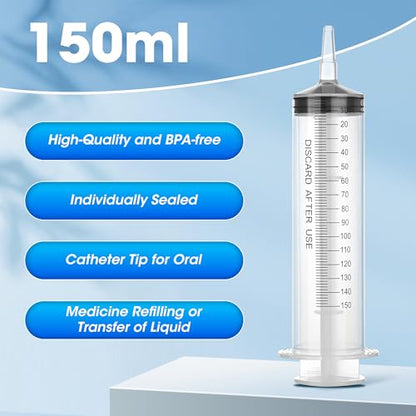 150 ml Large Syringe for Liquids, Syringe Without Needle, for Thick Liquids, 3 Pack Individually Wrapped - style: 150 mL