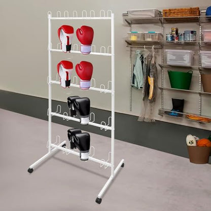 TFCFL Boxing Gloves Drying Rack, Boxing Glove Storage Stand with Universal Wheels,5-Tier Metal Boxing Gloves to Dry Out,Holds 20 Pair of Gloves - color: White