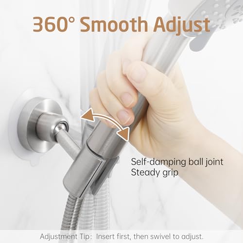 KES All Metal Shower Head Holder Adhesive, Dual-Size Opening Handheld Shower Head Holder Wall Mount for Standard & Oversized Shower Hose, Adjustable Shower Wand Holder, Brushed Steel, C208DF-BS - style: Brushed Steel
