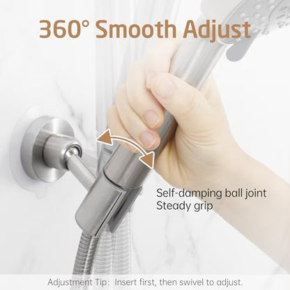 KES All Metal Shower Head Holder Adhesive, Dual-Size Opening Handheld Shower Head Holder Wall Mount for Standard & Oversized Shower Hose, Adjustable Shower Wand Holder, Brushed Steel, C208DF-BS - style: Brushed Steel