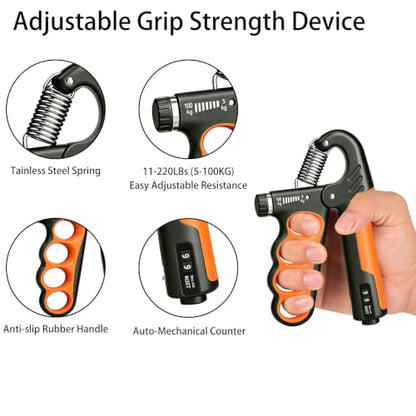 2PCS Grip Strength Trainer, 11-220LBs Adjustable Hand Gripper Strengthener with Automatic Counter, Hand Wrist Forearm Exerciser for Athletes, Musicians, Injury Recovery & Physical Therapy - color: Orange
