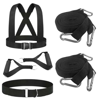 Sled Harness for Pulling, Adjustable Shoulder Belt with 2 Ropes