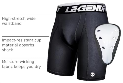 Men Baseball Compression Straps Shorts with Athletic Cup - color: Black, size: X-Large
