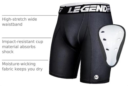 Men Baseball Compression Straps Shorts with Athletic Cup - color: Black, size: X-Large