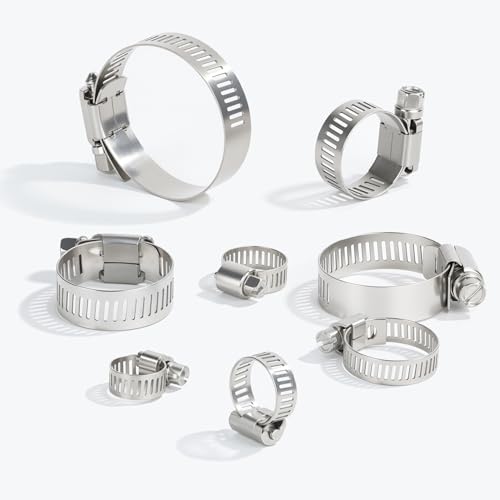 FARRAY 150 PCS Hose Clamps Assortment Kit, Adjustable 1/4"- 2"(6-51mm) Worm Gear Hose Clamps, 304 Stainless Steel Hose Clamps for Plumbing, Automotive and Mechanical Applications