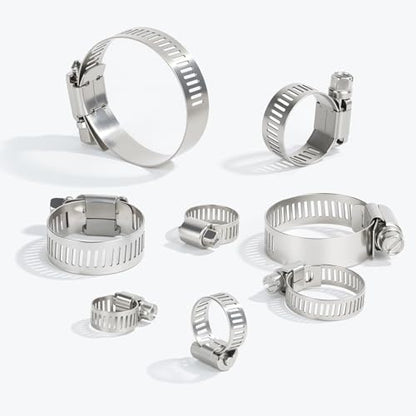 FARRAY 150 PCS Hose Clamps Assortment Kit, Adjustable 1/4"- 2"(6-51mm) Worm Gear Hose Clamps, 304 Stainless Steel Hose Clamps for Plumbing, Automotive and Mechanical Applications