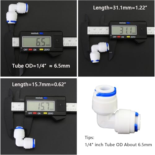 1/4" Push-Fit Fittings Set for RO Water Purifier, 5 Pcs | Globe valve, tee, elbow & straight quick-connect set for reverse osmosis RODI water filters & purification systems. - style: 1/4 inch quick connect straight elbow three-way ball valve collection