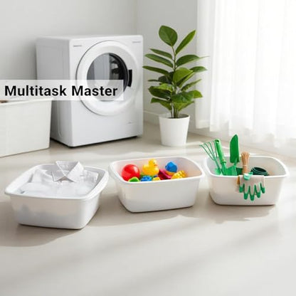 10 Pack White Wash Basins, 7 Quart Rectangular Plastic Tubs for Multipurpose Cleaning & Soaking, 12.99" x 10" x 5" - color: White