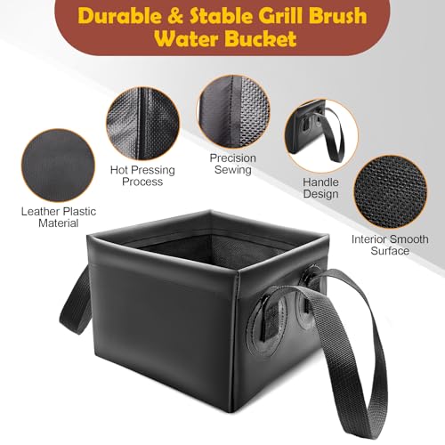 Collapsible Grill Brush Water Bucket & Dunk Tank for Stainless-Steel Grates, Steam Grill Brush
