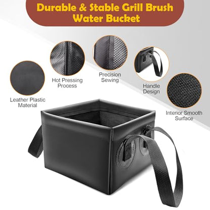 Collapsible Grill Brush Water Bucket & Dunk Tank for Stainless-Steel Grates, Steam Grill Brush