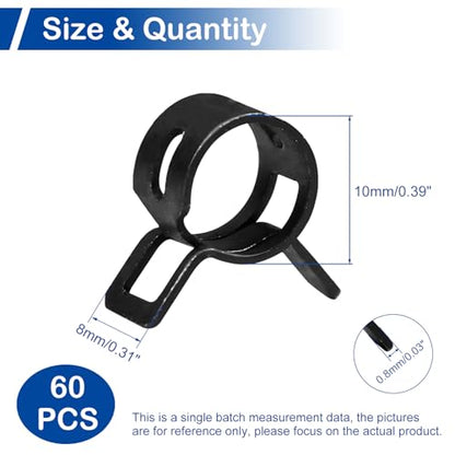 60Pcs 0.39"(10mm) ID Spring Band Hose Clamps, 3/8" ID Fuel Line Hose Clamp, Low Pressure Air Clamp, Water Pipe Air Tube Silicone Vacuum Hose Clamp, Bushing Automotive Replacement Fastener - size: 10mm, style: 60-Packs