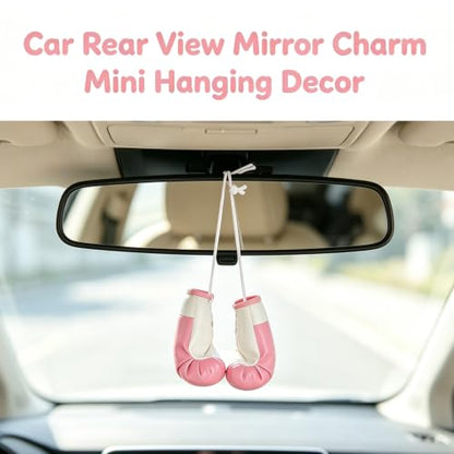 Pink Mini Boxing Gloves 3.9" Car Mirror Hanging Accessories - color: Pink