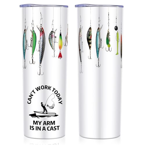 Skylety Father's Day Fishing Gifts Men Fishing Lures Insulated Tumbler Double Walled 20oz Stainless Steel Travel Cup Cold Hot Fisherman Coffee Mug Tumbler for Men Dad Gifts
