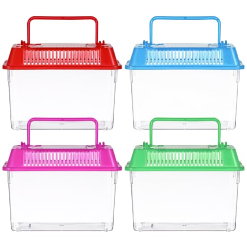 Healeved 4pcs Portable Turtle Feeding Box Mini Plastic Fish Tank Transparent Terrarium Aquarium Reptile Habitat Goldfish Living Boxes 15x9. 5x11cm