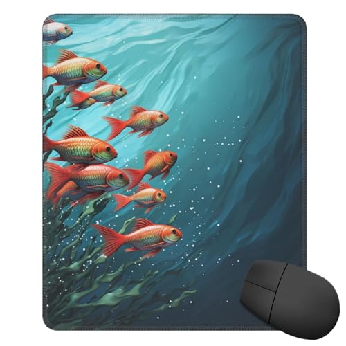 Mouse Pad with Stitched Edge Comfortable Mouse Mat with Non-Slip Rubber Base Gaming Mousepads Fish Aquarium Washable Mouse Pads for Computers Office Laptop 10 x12 inch