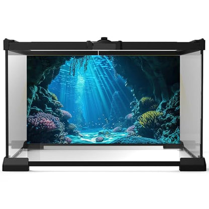 Under The Sea Aquarium Background Underwater Grotto with Soft Corals Reefs Fish Tank Background Blue Ocean Tropical Cave Sunlight Rays Deep Sea Fish Tank Backgrounds Aquarium Wallpaper 24x12in