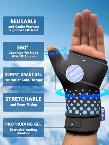 Wrist &Thumb Ice Pack Wrap-Thickened Gel for Long-Lasting Cold Compression - color: 2 Pack-black, size: S/M