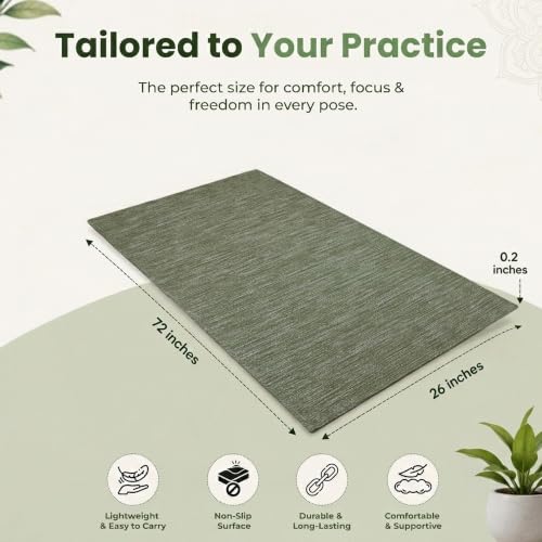 LFH Home Handmade Cotton Yoga Mat Cotton Rug picnic mat For Exercise, Workout, Fitness - Perfect Heavy Quality Eco Friendly Natural Cotton Woven Reversible Yoga Mats for Men & Women - 72x26 Inch. - color: Army Green
