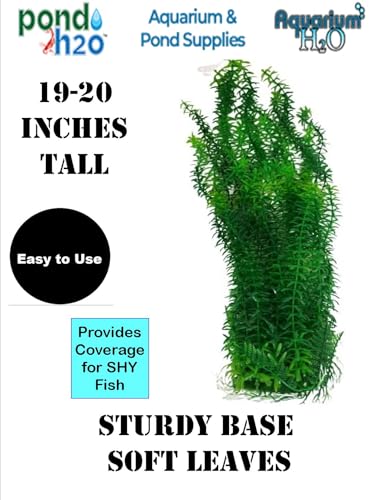 Jumbo Extra Large Tall Plastic Thin Leaf Seaweed Aquarium Plant 50-52cm (19-20 Inch) Tall, Green Bushy Plant with Weighted Base, Fish Tank or Pond Decoration Ornament