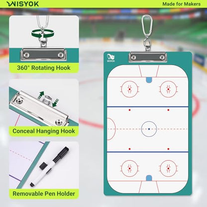 WISYOK Hockey Clipboard for Coaches, Dry Erase | with Marker, Double-Sided, Ideal for Game Strategy, Team Lineup, Practice Drills - style: Hockey