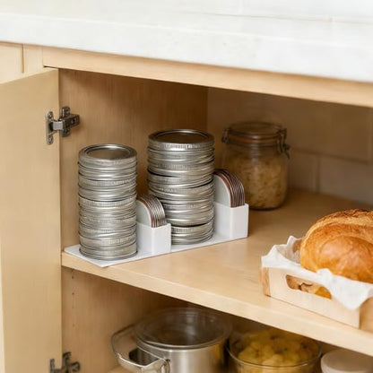 LXLO Mason Jar Lid Organizer and Storage, Canning Lids Holder for Regular and Wide Mouth Jars (Set of 2) - White