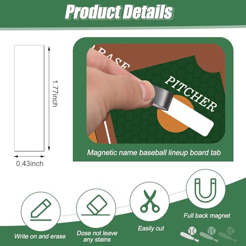 Engrowtic Magnetic Baseball Lineup Board for Dugout Metal Baseball Coaching Clipboard Softball Coaching Equipment with 30 Pcs Lineup Cards 2 Pcs Strong Clips and Erasable Pen for Batting (Green) - color: Green
