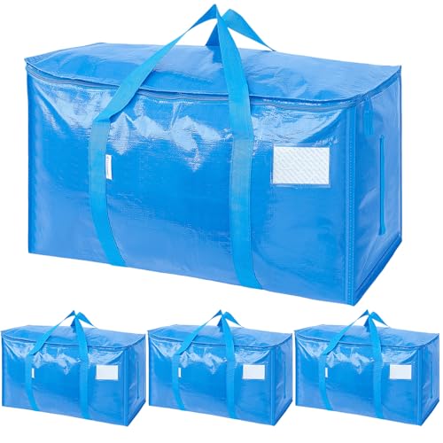 TICONN 4 Pack Extra Large Moving Bags Heavy Duty with Zippers & Carrying Handles, Durable Storage Bags Moving Boxes for Closet Organizers and Storage (4 Pack, Sky Blue) - color: Sky Blue, size: 4 Pack