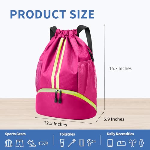 JELUTAR Drawstring Backpack Gym Bag with Shoes Compartment, Rose - color: Rose, size: Medium