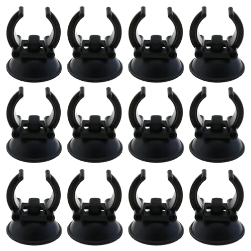 12 Aquarium Heater Suction Cups with 0.95 Inch Clip Black Standard Heater Rod Holder Fish Tank Clip (Not for Airline Tubing), Suction Base 1.3 Inch