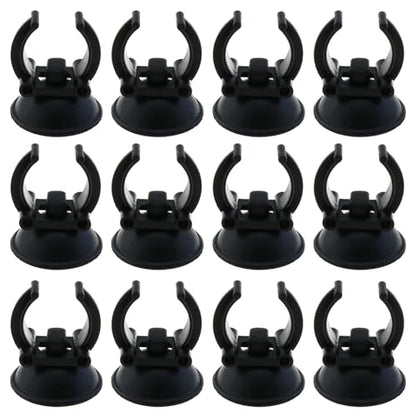 12 Aquarium Heater Suction Cups with 0.95 Inch Clip Black Standard Heater Rod Holder Fish Tank Clip (Not for Airline Tubing), Suction Base 1.3 Inch