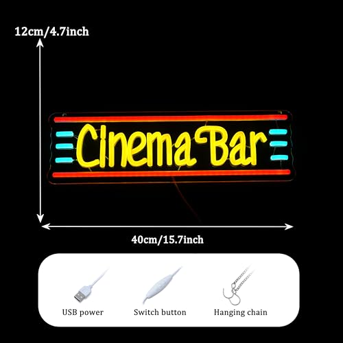 Cinema Bar Neon Sign Movie Theater Neon Light Dimmable Bar LED Light Up Sign Popcorn Theater Neon Light up Sign for Man Cave Cinema Cafe - style: Cinema Bar