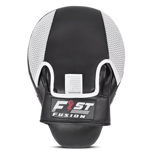 Boxing Pads Curved Focus Mitts, Maya Hide Leather Hook and jab Training Pads, Adjustable Strap Ventilated, MMA Muay Thai Kickboxing Coaching Martial Arts Punching Hand Target Strike Shield - color: Black-Whit
