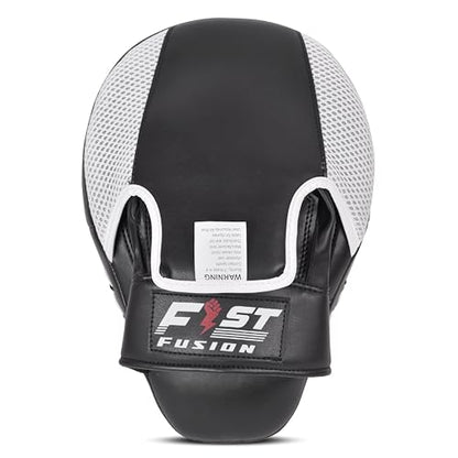 Boxing Pads Curved Focus Mitts, Maya Hide Leather Hook and jab Training Pads, Adjustable Strap Ventilated, MMA Muay Thai Kickboxing Coaching Martial Arts Punching Hand Target Strike Shield - color: Black-Whit