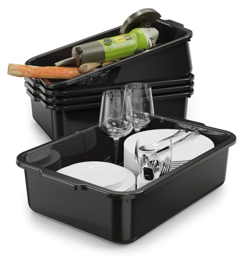 5-Pack 13 L Commercial Bus Tubs/Tote Box, Black Plastic Storage Wash Basin Tub - color: Black, size: 13 Liter-Black