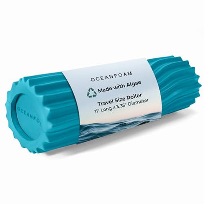Oceanfoam Ripple Travel Foam Roller (11" x 3.35") Firm Mini Foam Roller for Physical Therapy, Deep Tissue Massage, Back Pain, High Density, Ergonomic Wave Textured, Yoga, Pilate, Exercise (Miami Blue) - color: Miami Blue