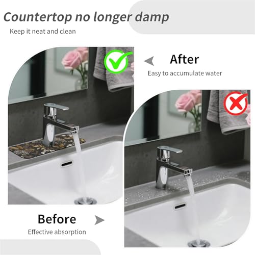 Kitchen Sink Splash Guard，small-flowers and leaves- Faucet Mat Sink Gadgets-Super Absorbent Fast Drying Mat Drip Catcher for Kitchen, Bathroom,Sink Mat, Dish Drying Mat, Bathroom(15" X 5.5" )