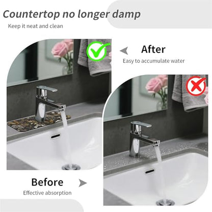Kitchen Sink Splash Guard，small-flowers and leaves- Faucet Mat Sink Gadgets-Super Absorbent Fast Drying Mat Drip Catcher for Kitchen, Bathroom,Sink Mat, Dish Drying Mat, Bathroom(15" X 5.5" )