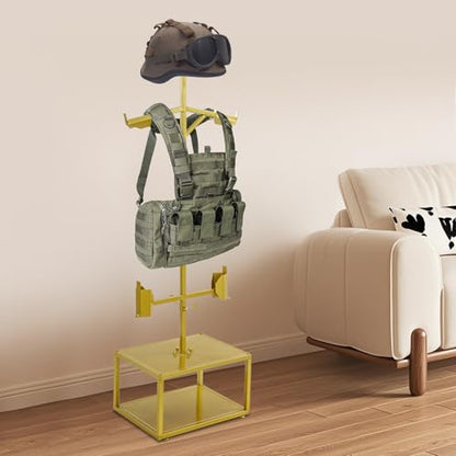 Tactical Gear Stand, Heavy Duty Steel Tactical Vest Stand Adjustable Military Gear Holder Free-Standing Helmet Vest Belt Organizer Rack Police Gear Holder for Indoor Home Garage - color: Gold